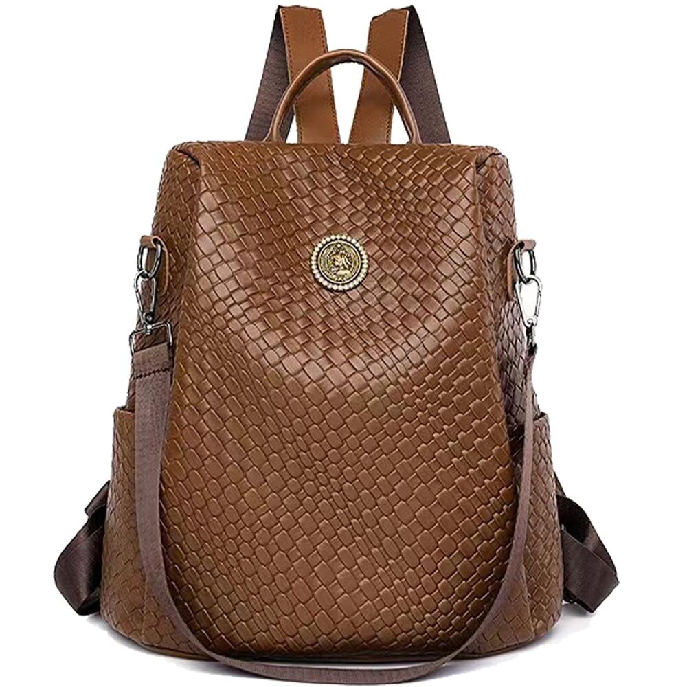 5991 Woven Leather Backpack Purse Waterproof Anti-theft Multipurpose Design